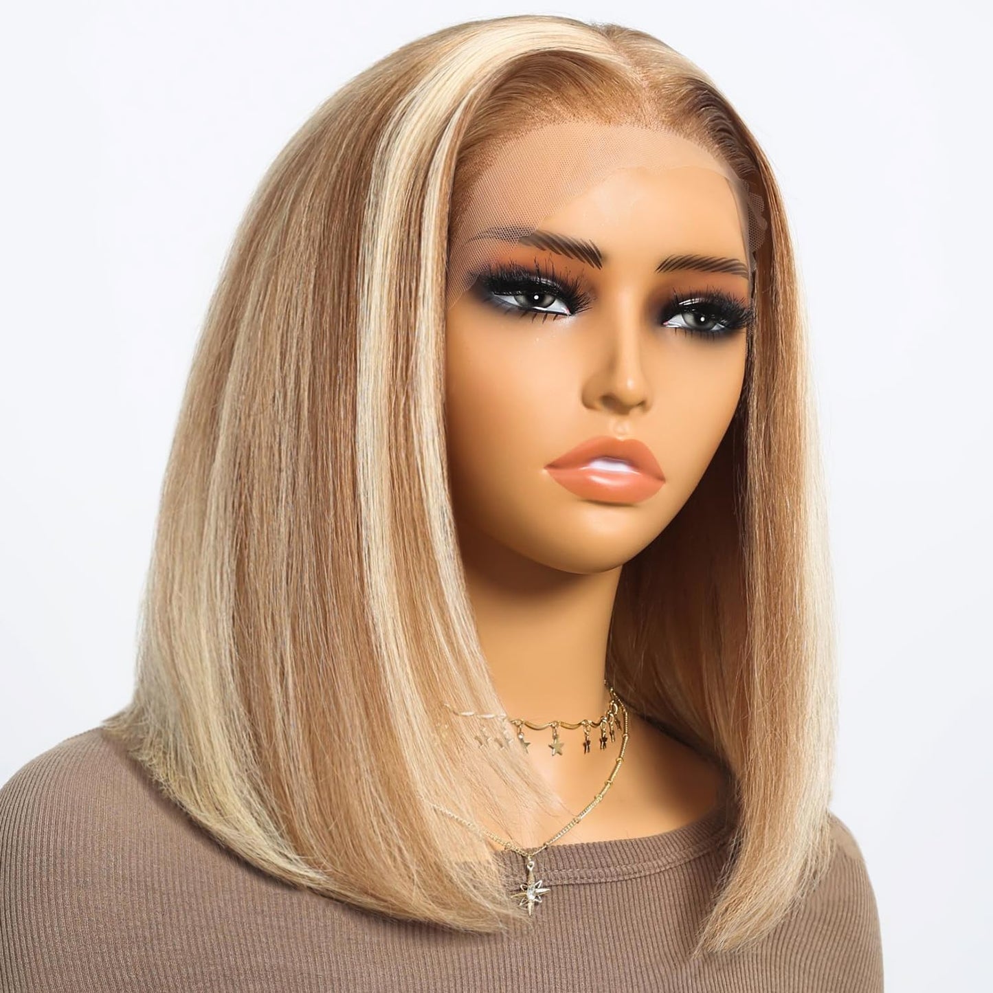 Superlook P12/613 Bob Wig Human Hair 13X4 Ready To Go Glueless Highlight Bob Wig 12A P12/613 Lace Front Wigs Human Hair 210% Den