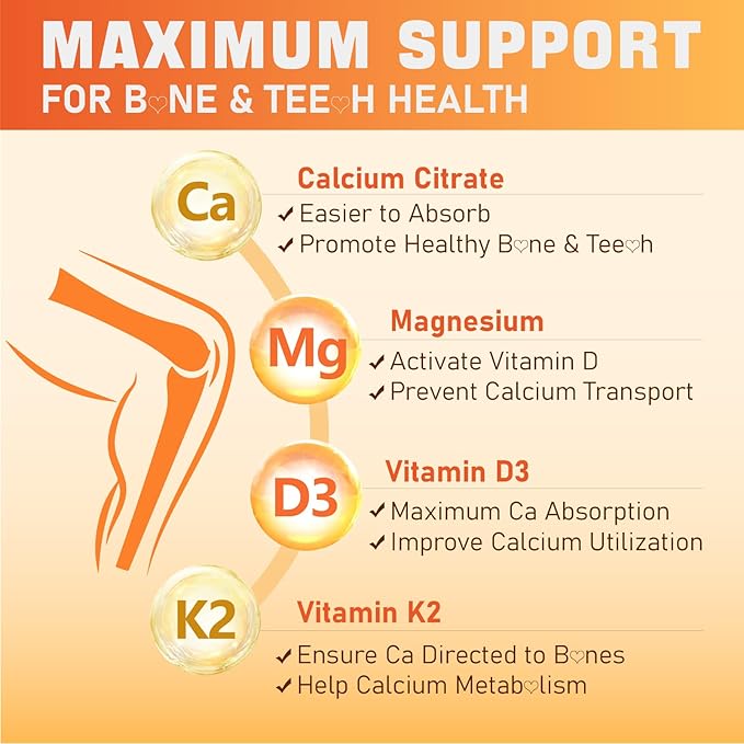 Calcium Citrate 1000 mg Supplement Gummies - Chelated Calcium Gummies Plus Vitamin D3, K2, B6, B12, Magnesium, Zinc, Boron, Selenium & Omega-3 - Support B0ne Muscle Immune for Adults 60 Count