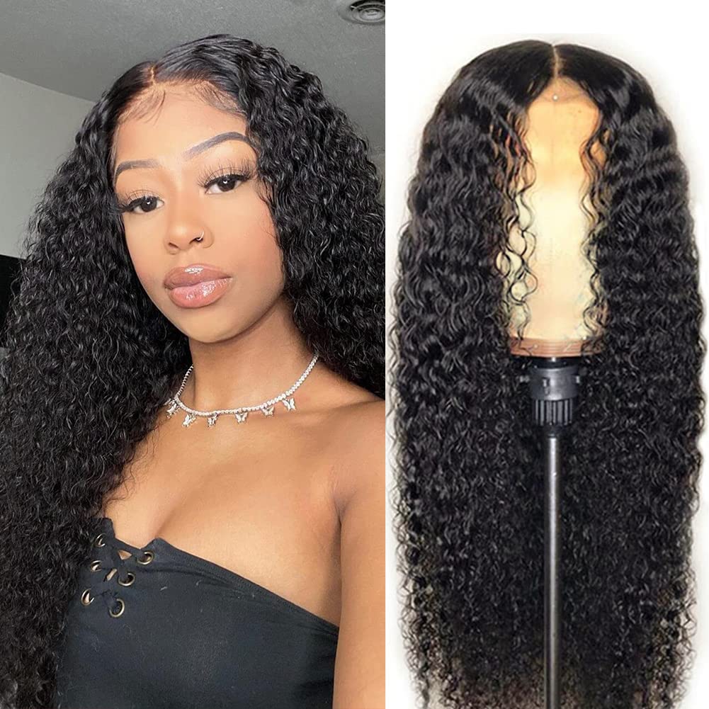 Eooma Curly Lace Front Wigs Human Hair For Black Women 4X4 Lace Closure Kinky Curly Human Hair Wigs 24 Inch Pre Plucked With Bab