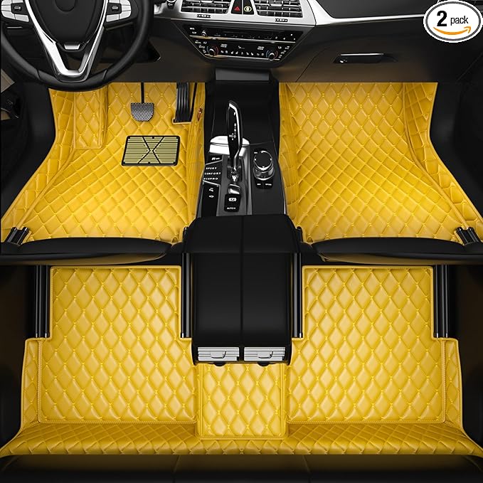 All-Weather car Floor MATS-Suitable for 99% of car Models,Leather car mat, offering Personalized Embroidery and Multiple Color Options,Provide Protection for car Rug (Yellow)
