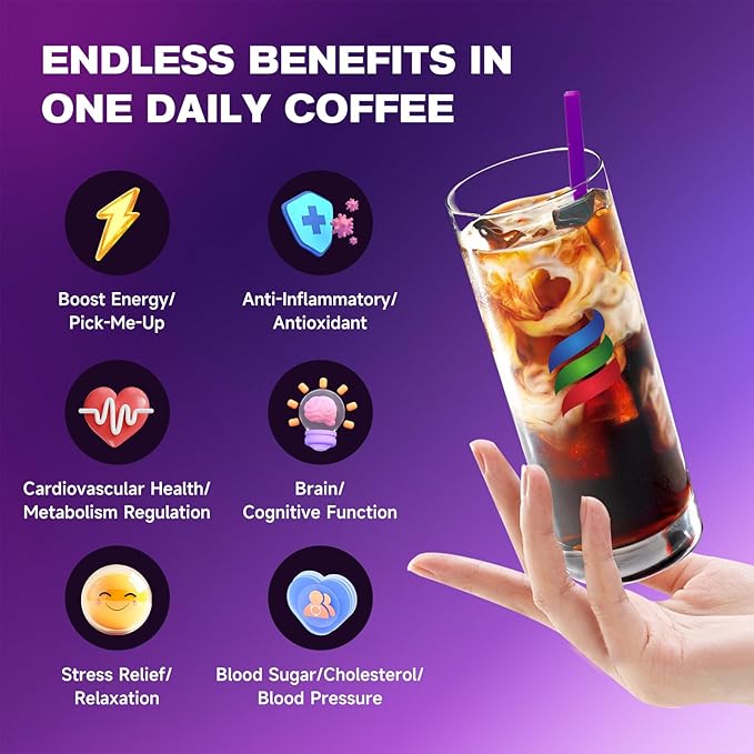 17-in-1 Mushroom Coffee with Guarana, Turmeric, Berberine, Taurine, L-Theanine, Ashwagandha & Inulin for Focus, Energy, Immunity, Stress Relief & Digestive Health-10 Mushroom Instant Coffee (60 Srvs)