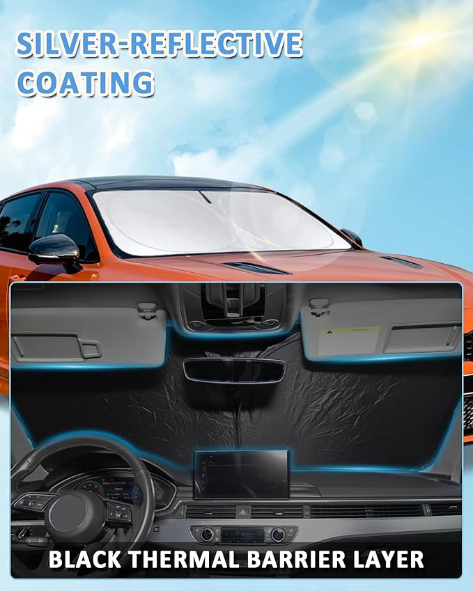 Sunshade for Ford Super Duty F250 F350 F450 F550 Windshield Sun Shade for 2010-2024 2025 2026 Ford F-250 F-350 F-450 F-550 2Door 4Door Pickup Accessories Front Window Shield Cover Visor Protector