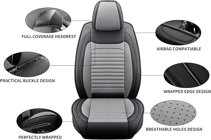 Front Seat Covers Fit for Toyota Avalon 2001-2022, Car Seat Covers Front Seats, Breathable Faux Leather Automotive Seat Covers Front Pair Anti-Slip Seat Cover(Black&Gray, Front)