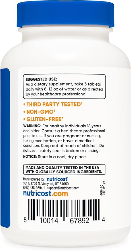 Nutricost Calcium, Magnesium & Zinc Tablets 1,415 mg, 180 Tablets - Vitamin / Mineral Blend Supplement, 60 Servings - Gluten Free, Non-GMO