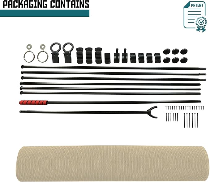 Bynbbur 6'W x 14.5'H Outdoor Patio Shades Foldable Roller Blinds, 220 GSM Sun Shade Roll Up Porch Screens Exterior Shade Cloth for Deck Pergola Backyard, Beige