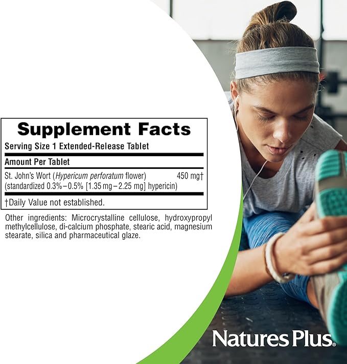Natures Plus Herbal Actives St. John’s Wort Extended Release - 60 Tablets, Pack of 2 - Supports a Healthy Mood & Positive Outlook - Vegetarian, Gluten Free - 120 Total Servings