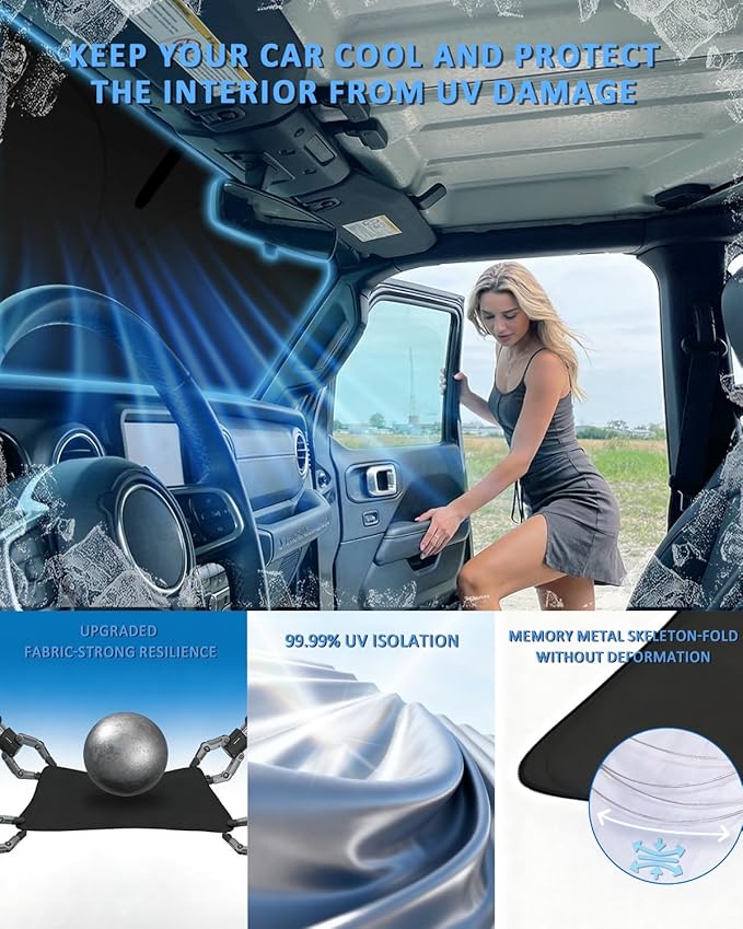 Windshield Sunshade for Toyota Highlander 2008-2013 Sun Shade Car Windshield Accessories Upgrade 4 Layers Blocks UV Rays Custom Fit Highlander 240T Car Window Shades Keep Cool Foldable