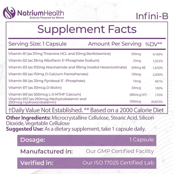 Nootropics Depot Infini-B Advanced B-Complex | Optimal Absorption & Bio-Availability | Enhanced Cognitive & Metabolic Support | 60 Capsules