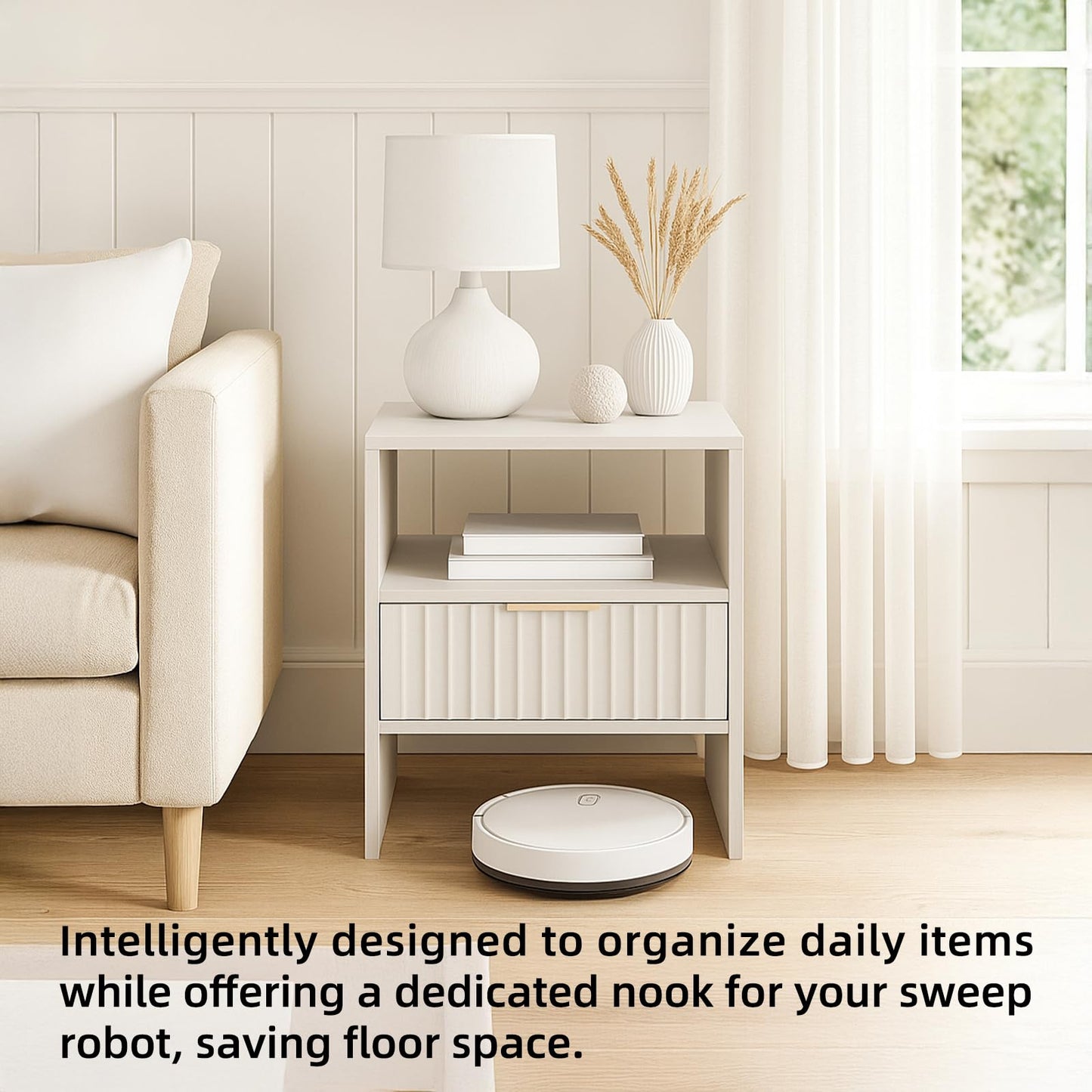 KATYGLORY Nightstand with Drawers, Bedside Table with Storage Shelf, Modern Night Stand with Drawer for Bedroom, End Table for Home Living Room Office White