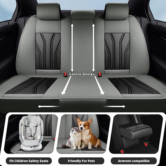 Fit Sonata Car Seat Covers Premium Leather for Hyundai Sonata 2007-2025 2026. Waterproof， Breathable, Scratch-Resistant & All-Weather Seat Cushion Protector（Full Set,Gray&Black