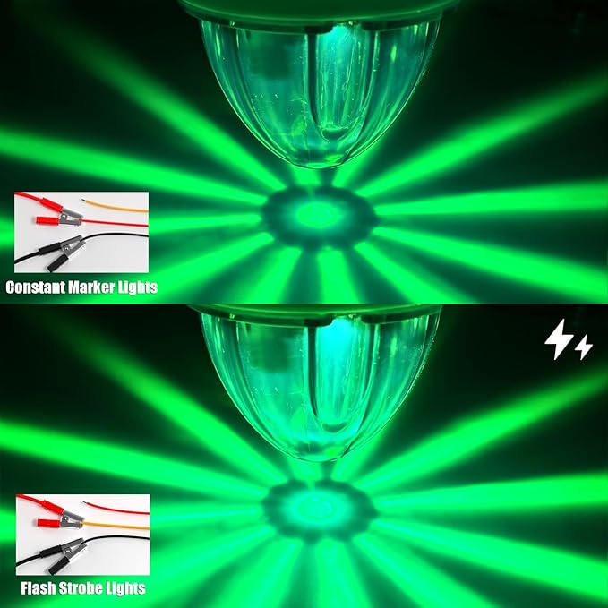 BJZ 6Pcs Green Watermelon LED Strobe+Constant Marker Lights Dual Function Watermelon-Shaped Side Marker Clearance Tail Top Cap Roof Lights for Trailer Truck Semi-Trailer Heavy-Duty Truck Bus Van