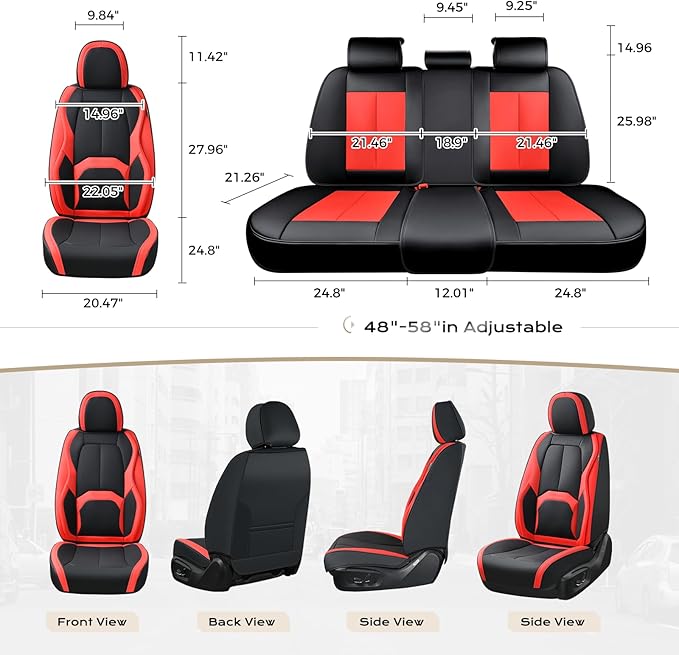 Coverado Seat Covers, Car Seat Covers Front Seats, 2 Pack Black and Red Leather Seat Covers, Waterproof Car Seat Protector with Lumbar Support, Front Seat Covers Universal Fit for Most Cars