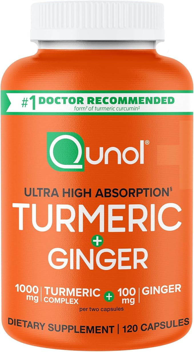 Qunol Turmeric and Ginger Capsules, 1000mg Turmeric Supplement, Ultra High Absorption to Support Joint Health, #1 Doctor Recommended Form of Turmeric Curcumin, 120 Count (Pack of 1)