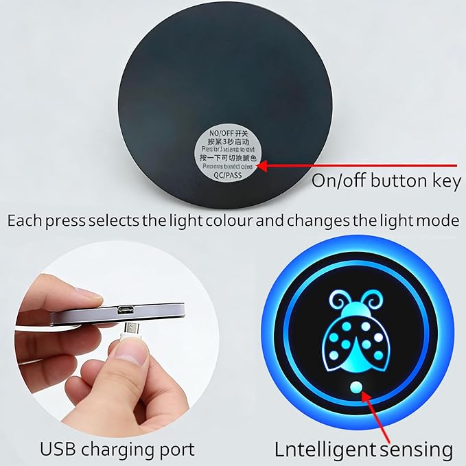Pentagram LED Cup Holder Lights for Car,2Pcs LED Light Up Cup Holder Coasters 7 Colors 3 Modes,Waterproof Interior Atmosphere Lamp,Car Decor Accessories Pentagram Gifts for Women Men