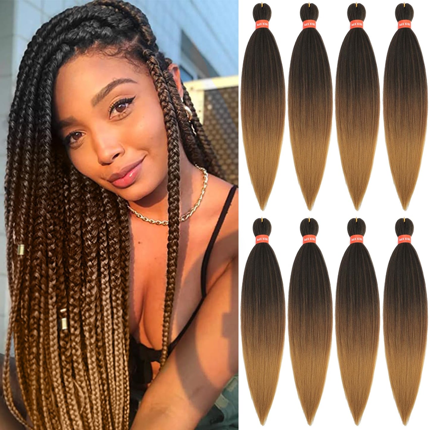 Ombre Pre-Stretched Braiding Hair, Top Silky Braid Hair Extensions, Itch Free Crochet Twist Hair Braids, Yaki Texture Original B