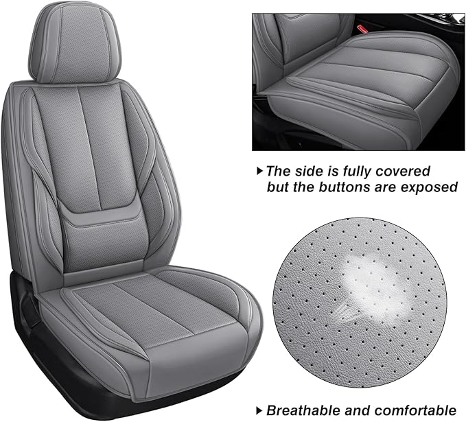Leather Car Seat Covers,Car Seat Covers Full Set,Automotive Seat Covers 5 Seats,Fit for Most Cars SUV and Most Sedans Grey