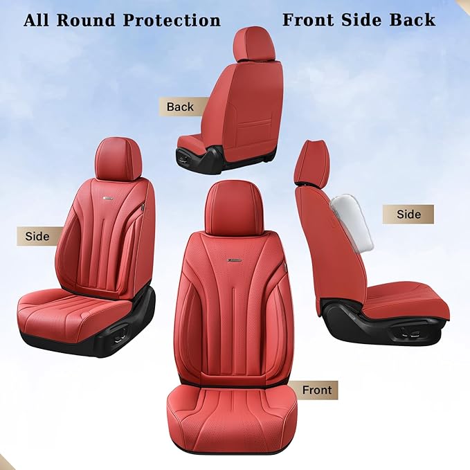 Coverado Car Seat Covers for Front Seat, Luxury Leather Seat Cover, 2 PCS Waterproof Seat Cover, Automotive Seat Covers, Driver Car Seat Protector, Universal Car Seat Cushions Fit for Most Cars(Red)
