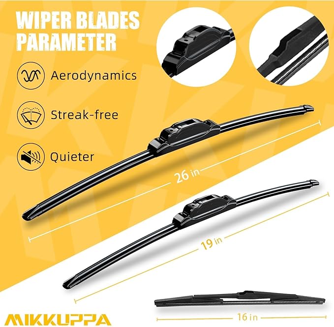 MIKKUPPA 26"+19"+16" Windshield Wiper Blades Replacement for 2010-2015 Toyota Prius, Front & Rear Durable Stable Quiet All Season Wiper Blades Set (Pack of 3)