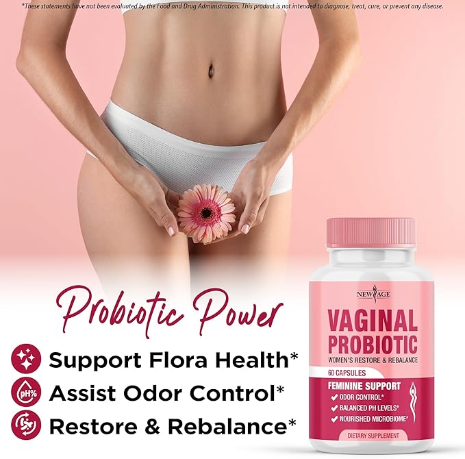 NEW AGE Vaginal Probiotics for Women with Prebiotics, Cranberry Extract, and a Lactobacillus Probiotic Blend, Supports Healthy pH Balance, Odor Control, Vaginal Flora - 120 Capsules