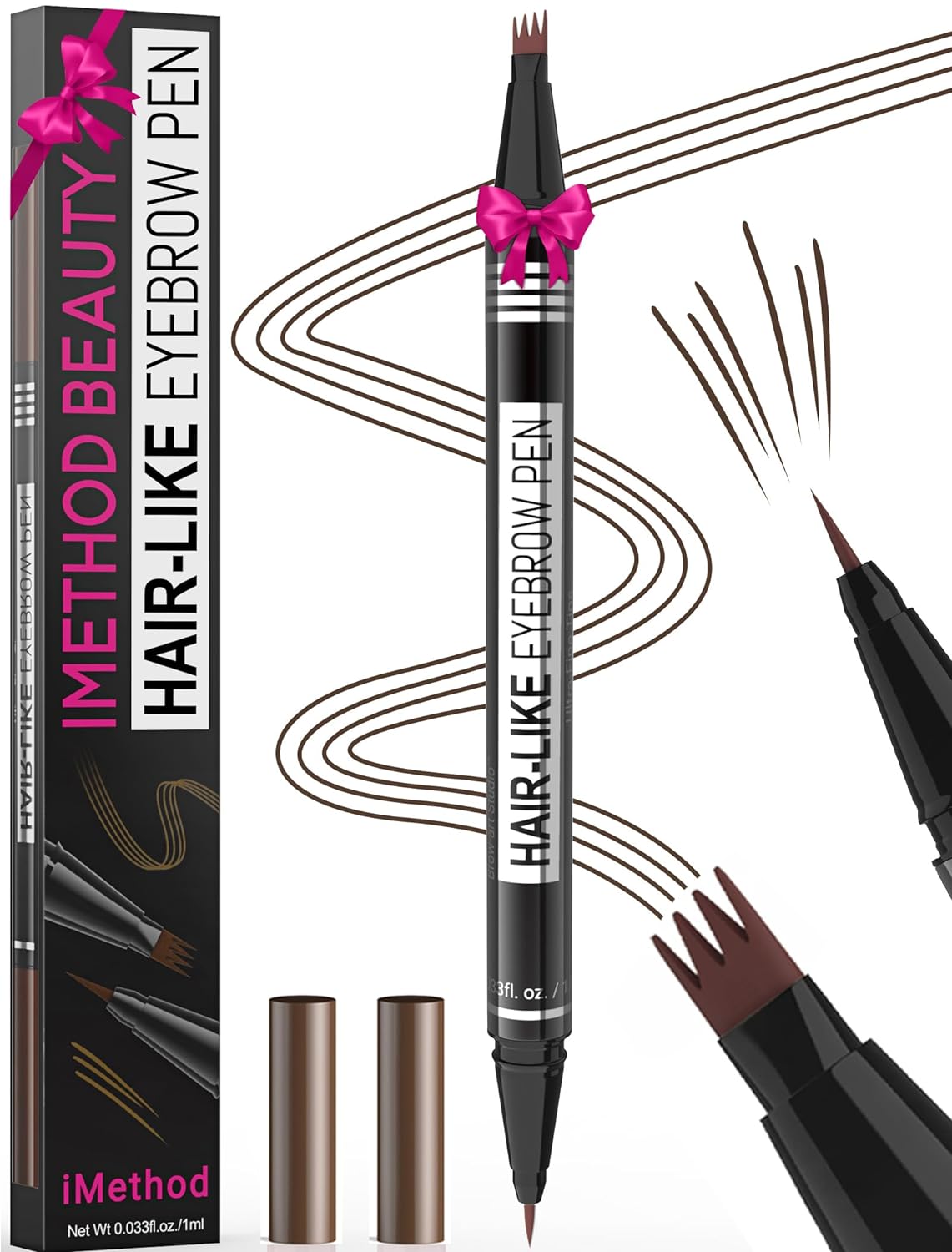 iMethod Microblading Eyebrow Pen | 2-in-1 Dual-Ended Reddish Brown Pencil for Women