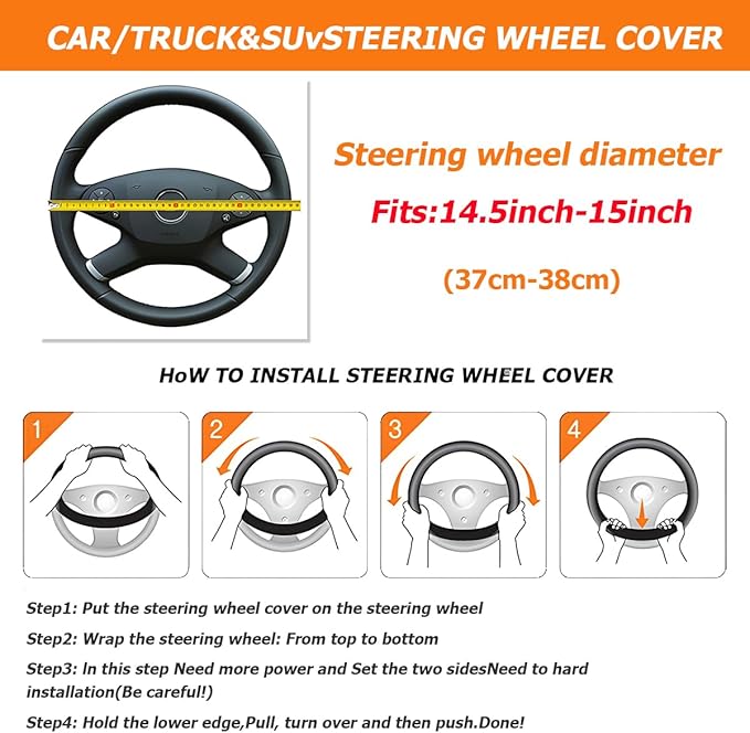 Car Steering Wheel Cover, PU Leather Non-Slip Lantern Pattern Vehicle Steering Wheel Cover Protection, Breathable Automotive Interior Protecter Accessories, Universal Fit (Black/Red)