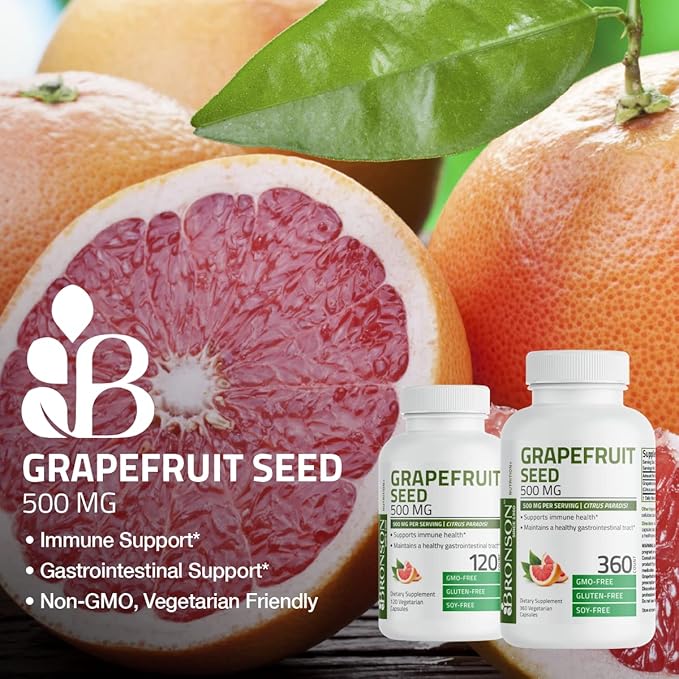 Bronson Grapefruit Seed Extract 500 MG per Serving Citrus Paradisi Supports Immune Health & Helps Maintain a Healthy Gastrointestinal Tract - Non-GMO, 360 Vegetarian Capsules