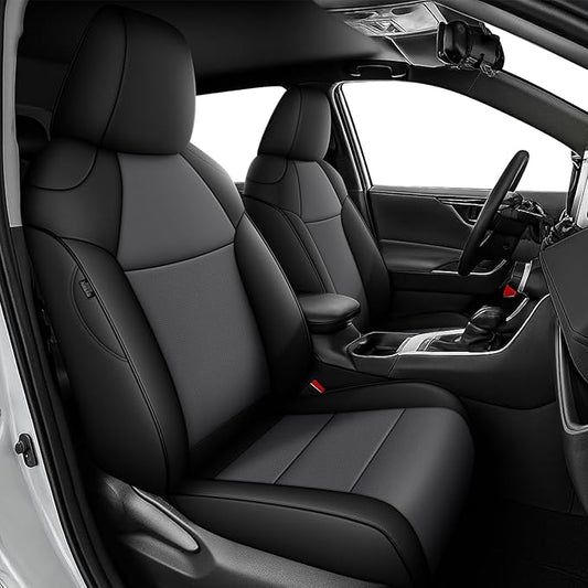 AOMSAZTO Custom Fit Seat Covers for Toyota RAV4: 2019 2020 2021 2022 2023 2024 2025 LE XLE XLE Premium Limited-Faux Leather Full Set Compatible Airbag Seat Protector Black&Grey