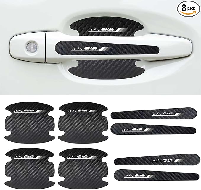 8PCS Stylish 4X4 Mountain Car Door Handle Scratch Protectors, Tri-Color 3 Colors Carbon Fiber Handle Bowl Sticker, Universal Paint Guard Cover