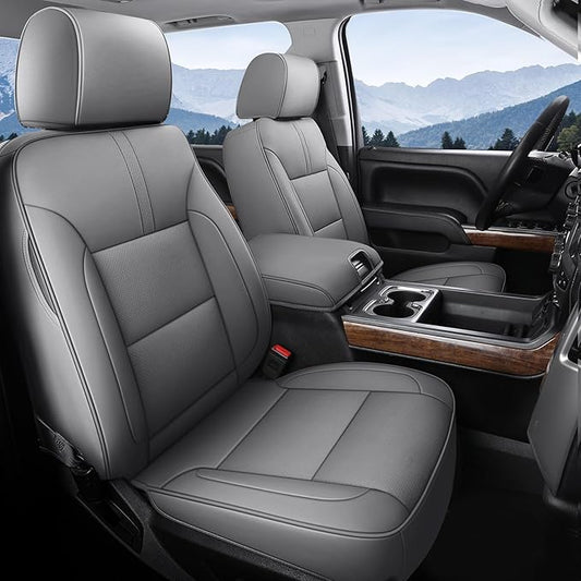 Coverado Chevy Silverado Seat Covers, Faux Leather Seat Covers Fit for Chevy Silverado GMC Sierra 2007-2026 1500, 2015-2026 2500HD 3500HD Crew Double Extended Cab (Front,Gray)