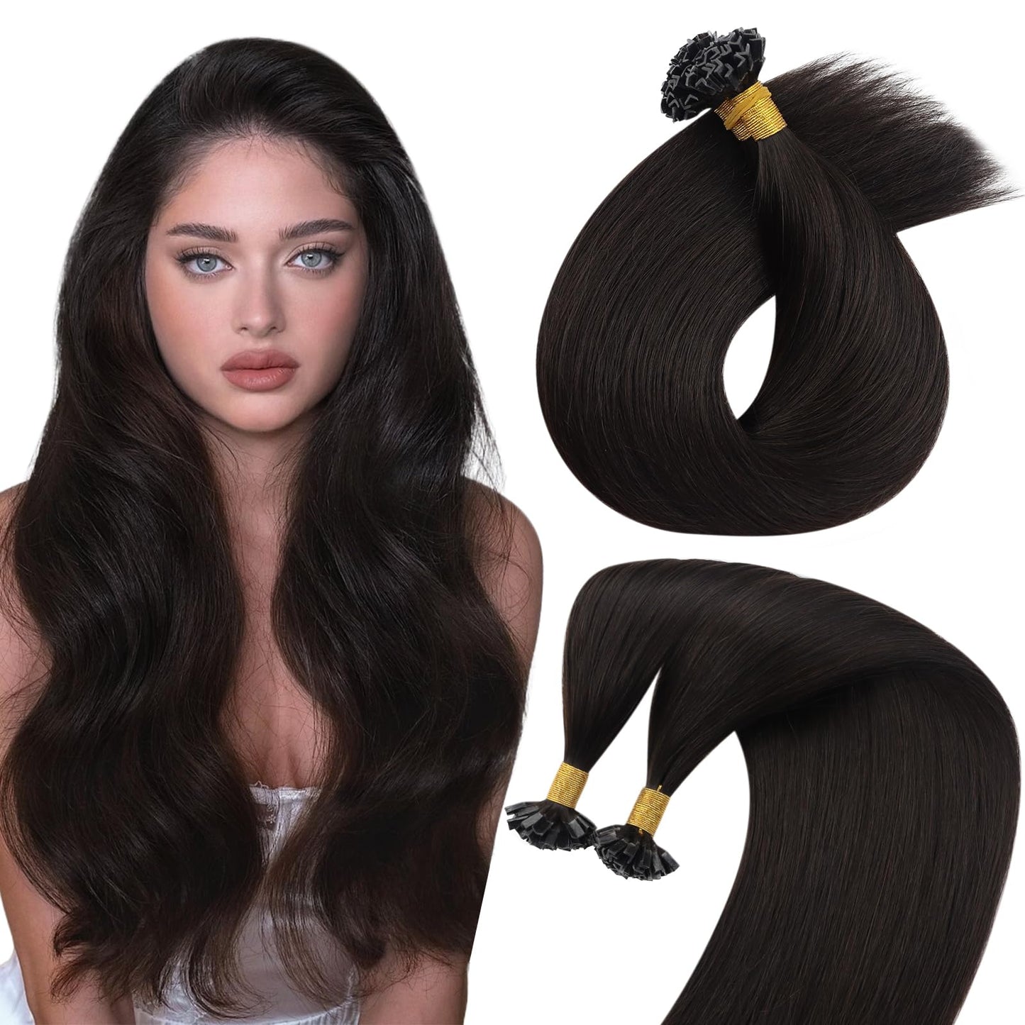 Sunny Hair K Tip Hair Extensions Dark Brown 24Inch K Tip Hair Extensions Real Human Hair Brown Keratin Hair Extensions Long Stra