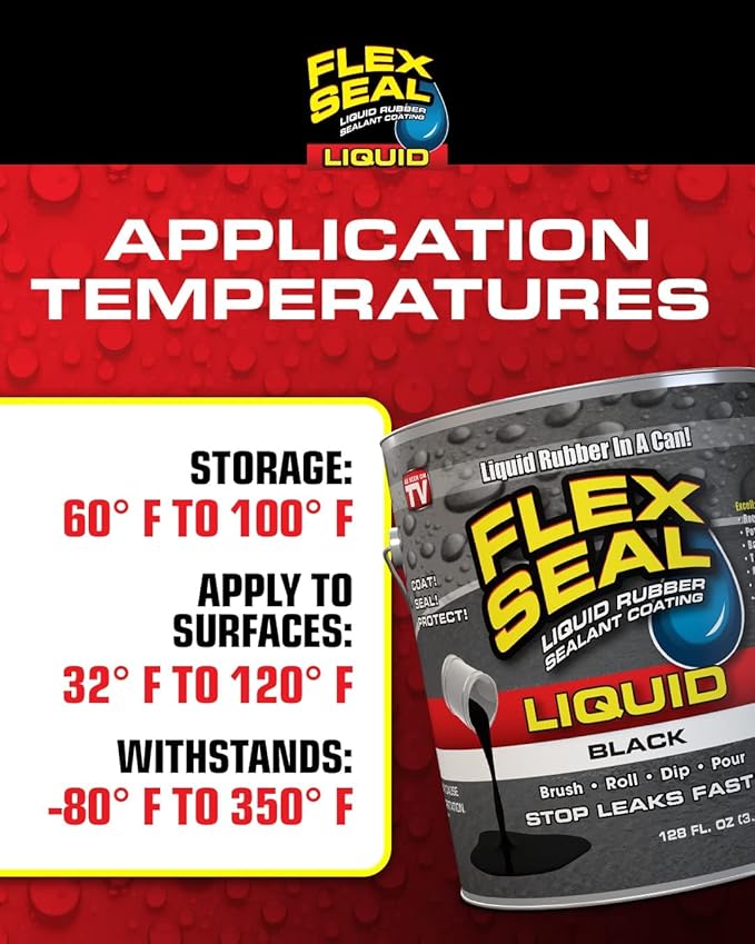 Flex Seal Liquid, Rubber Coating Sealant, Waterproof, Flexible, Breathable, and UV Resistant, Roof Repair, Basements, RV, Campers, Trailers, Marine, EPDM, Masonry, Black, 16 oz
