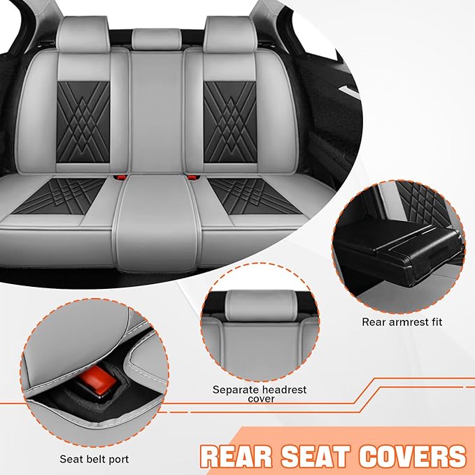 Car Seat Covers Compatible with Toyota Camry 2012-2026 Durable Waterproof Automotive Seat Covers Stretchable Fabric Material, Airbag Compatibility, Premium Nappa Leather(Black Gray, Full Set)