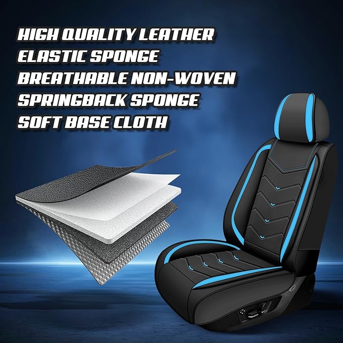 Car Seat Covers for Mitsubishi Outlander 2003-2026, Premium Nappa Leather Car Seat Cover, Stylish Sport Seat Covers， Automobile Seat Cover Sets.(Standard 2 Seats/Black Blue)