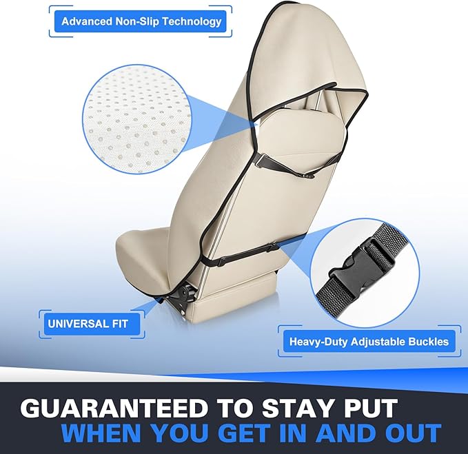 ZIMABLUE 2PC Waterproof Towel Car Seat Covers - 1kg Heavy Duty 3-Layer Microfiber Sweat Protector for Bucket Seats - Non-Slip Machine Washable Universal Fit for Gym, Yoga, Beach, Pets & Outdoors-Beige