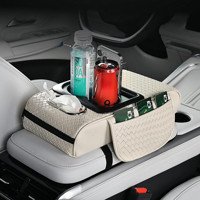 Car Armrest Cushion Cover Car Center Console Memory Foam Booster Pad with Storage Pocket and Tissue Hole for Sedan Vehicle (Cupholder - Red, 13.39 * 7.68 * 2.95'' / 34 * 19.5 * 7.5cm)