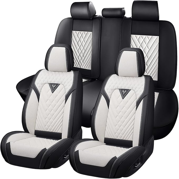 Truck Seat Covers for Ford Ranger 2019-2026, Waterproof Premium Leather Full Coverage Car Seat Cover, Muscle Sport Style Auto Interior Seat Cover Sets (Full Set/Black White)