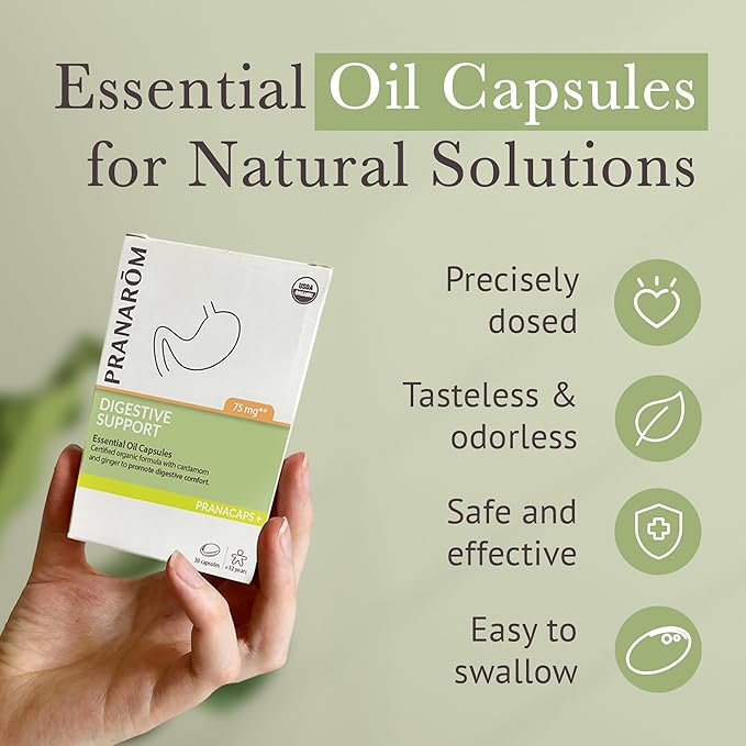 Pranarom - Digestive Support Pranacaps 30 Capsules - Certified Organic Ingredients - Safe, Pre-dosed, Easy to Swallow - Sustainable & Eco-Friendly