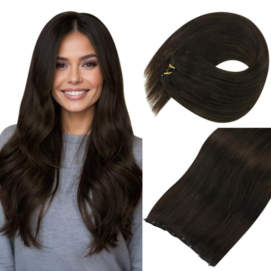 Sunny Hair Beaded Weft Hair Extensions Human Hair Dark Brown Invisible Weft Hair Extensions Brown Micro Link Extensions Real Hum