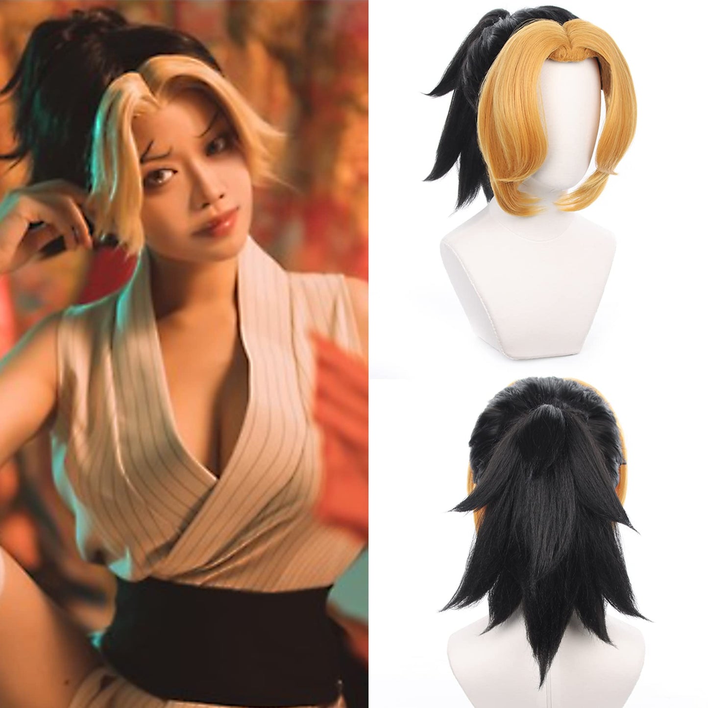 Maysuwell Makio Wig Anime Demon Slayer Cosplay Wig Orange And Black Short Hair For Halloween,Carnival,Costume Party With Free Wi