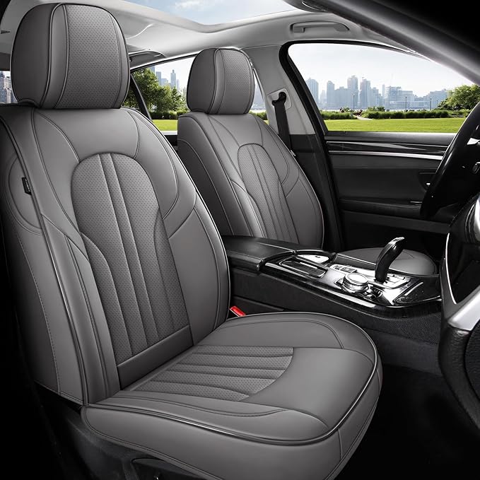 Car Seat Covers Full Set, 5 Seats Comfortable Faux Leather Seat Covers for Cars, Waterproof Automotive Seat Covers, Luxury Universal Fit Seat Covers for SUV, Sedans, Pick-up Trucks (Gray)