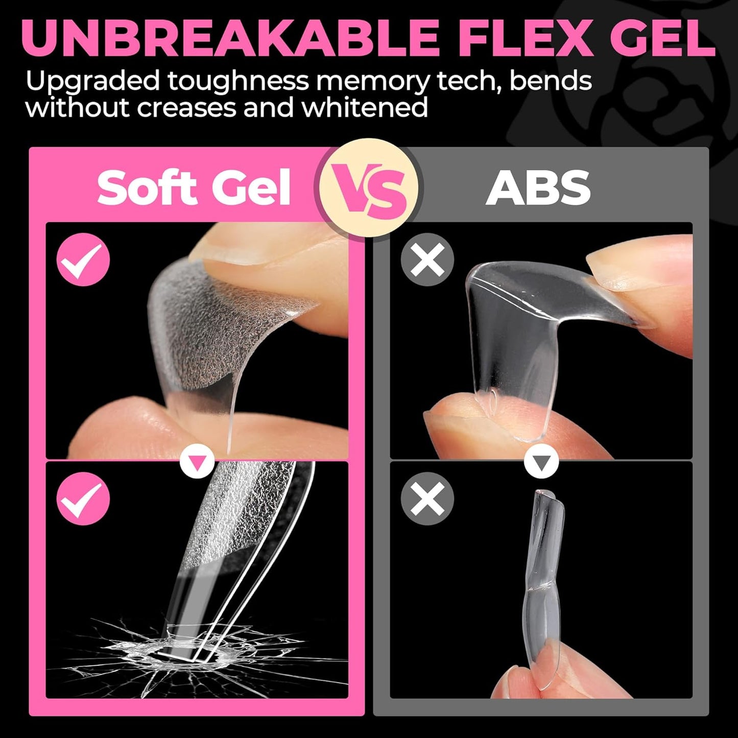 UNA GELLA Square Toe Nail Tips | 504 Pcs Soft Gel Full Cover | DIY Pedicure