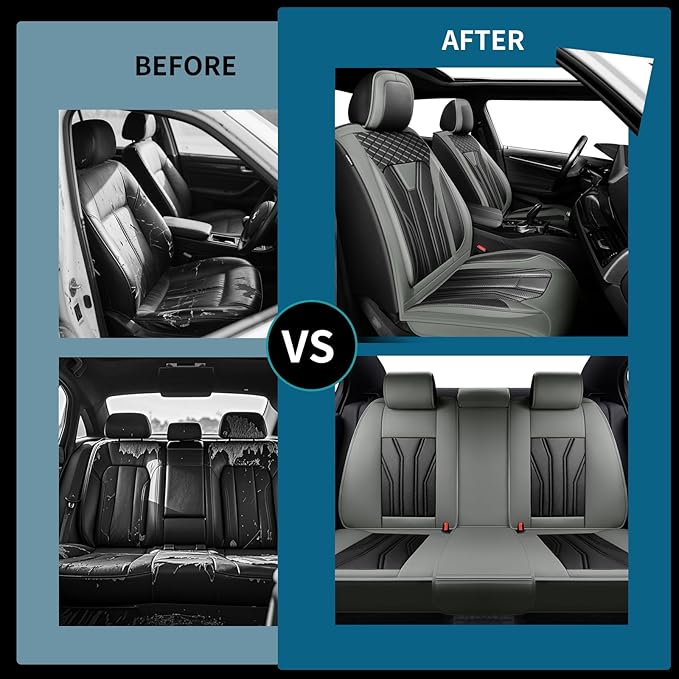 Fit Juke Car Seat Covers Compatible with Nissan Juke 2012-2015 2016 - Premium Leather， Waterproof Breathable， All-Weather Seat Cushion Protecto&Airbag Compatible (2 Front Seat Gray&Black)
