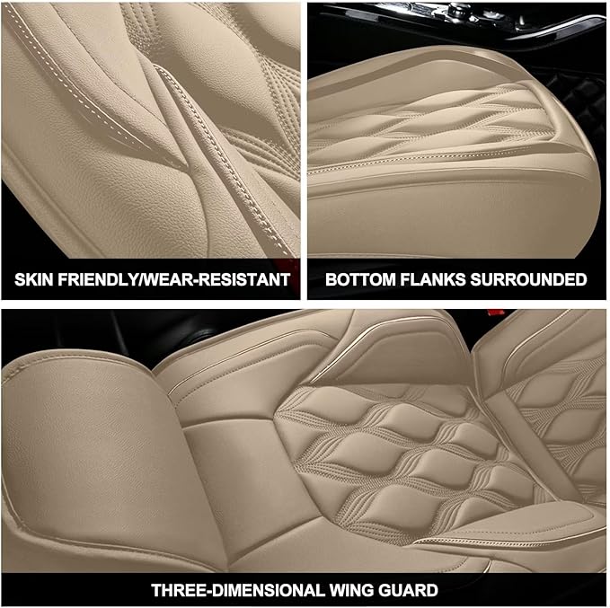 AOMSAZTO Car Seat Covers,Full Set 5 Seats Custom Fit for Nissan Altima 2009-2025 2026,Faux Leather Automotive Cushion Covers Seat Protector,Airbag Compatible Waterproof Beige