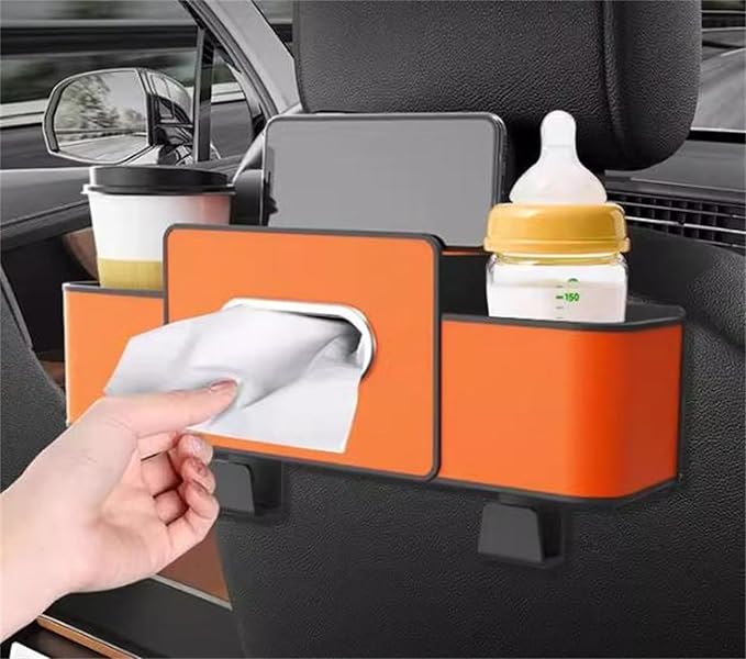 Car Organizers and Storage Box Behind Seat, Car Organizer Back of Seat, 4 in 1 Multifunctional Cars Organizer, For Snacks, Drinks, Bag Hook, Keep Tidy & Organized (Black)