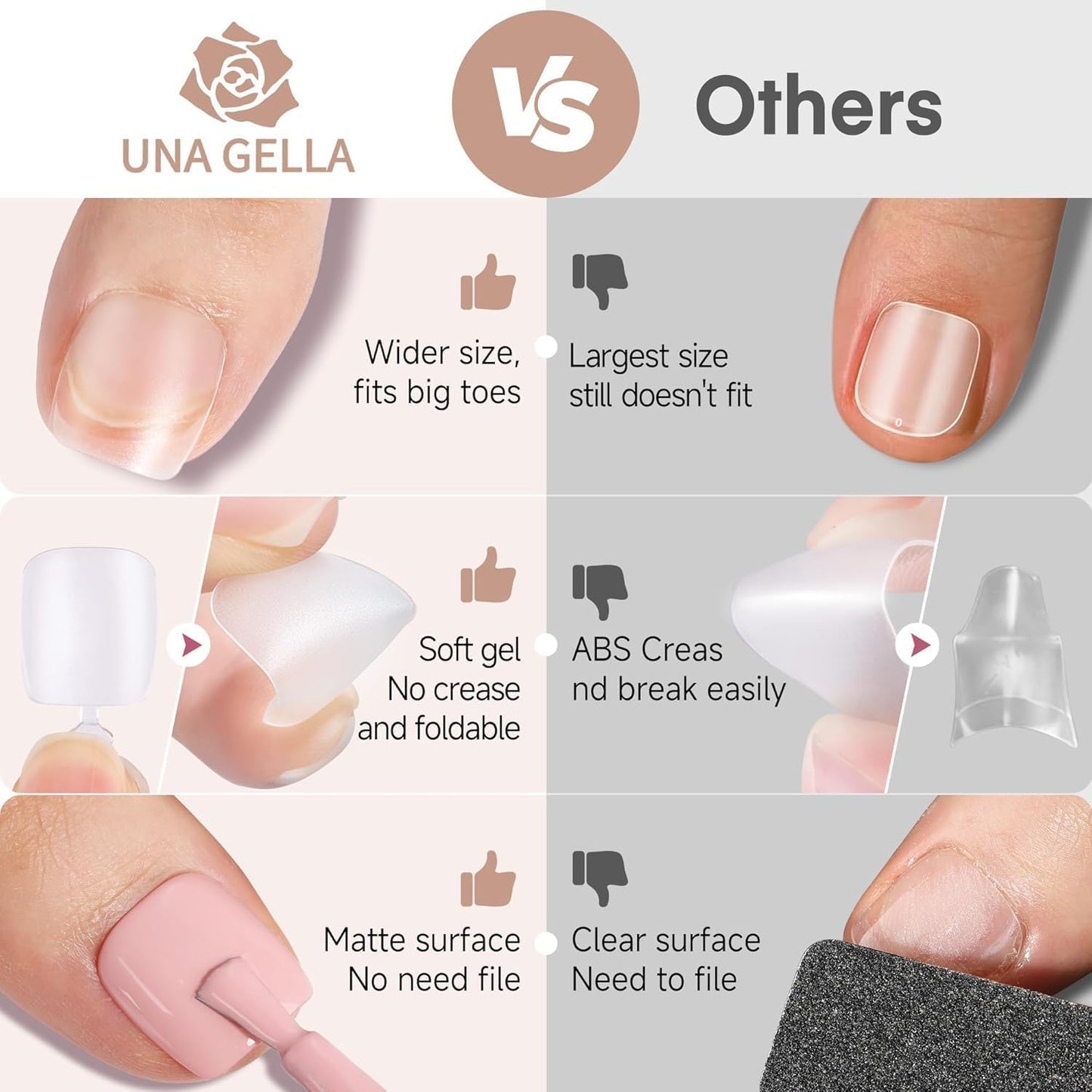 UNA GELLA Square Toe Nail Tips | 504 Pcs Soft Gel Full Cover | DIY Pedicure