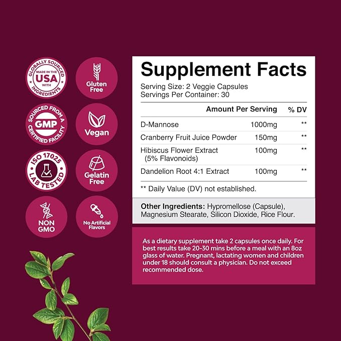 Bundle of D Mannose Capsules for Urinary Tract Health for Women Fast Acting Super Concentrated Cranberry 60ct and Vitamin B Complex Adult Multivitamin for Immune Support Mood Boost and Memory Supplem