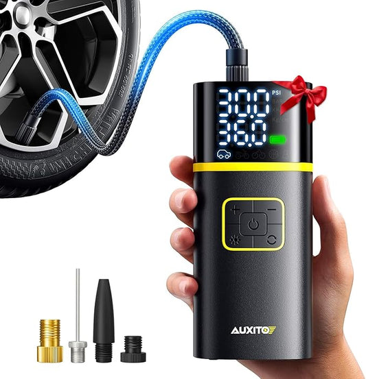 AUXITO AS1 Tire Inflator Portable Air Compressor - 150PSI Bike Pump 1Min Fast Inflate with Tire Pressure Gauge, 5200 mAh, LED Light, Car Accessories Air Pump for Auto, Moto, Bike Car Gifts for Men
