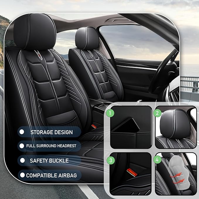 Leather Car Seat Covers Fit for Toyota Prius 2004-2024, 5 Seater Car Seat Cover, Premium Waterproof, Scratch Resistant Car Interior Accessories (Full Set Black)