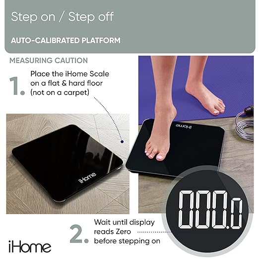 iHome Digital Step On Bathroom Scale - High Precision Body Weight Scale - Battery Powered with LCD Display - Great for Home Gym - 396 lb (Black)