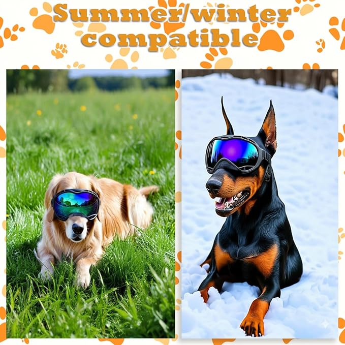 Dog Goggles for Large Breeds Anti-UV Sunglasses for Medium to Large Dogs, Windproof, Dustproof, Snowproof Eye Protection, Soft Frame Pet Goggles for Outdoor Activities (Colored Lens)